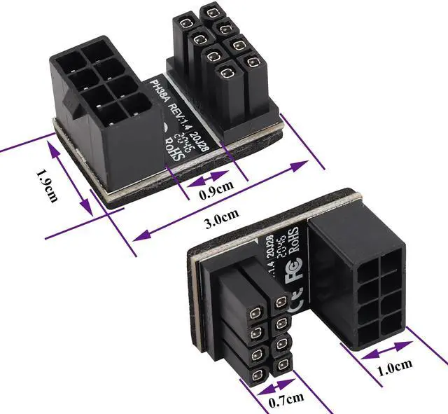 Alt view image 2 of 7 - BUCIER 2Pack 180 Degree ATX 8Pin Female to Male Connector U Type PCI 8 Pin to 8 Pin PCI Express Video Card Power Adapter for Desktop Graphics Card GPU