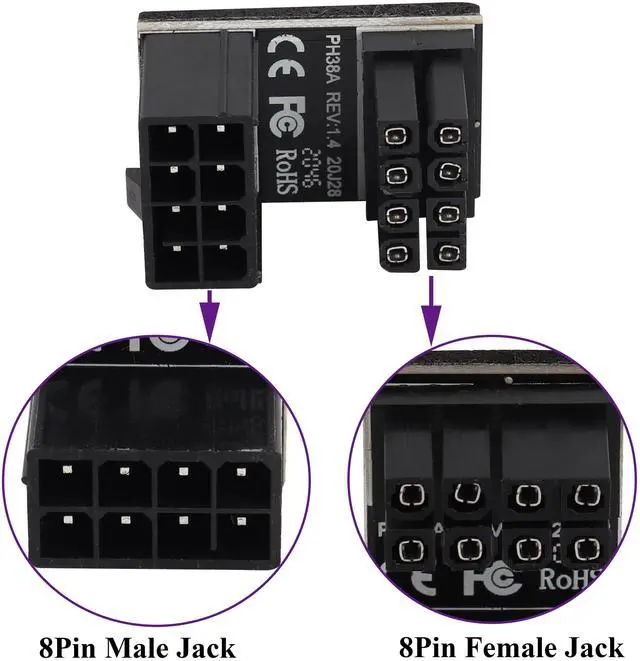 Alt view image 3 of 7 - BUCIER 2Pack 180 Degree ATX 8Pin Female to Male Connector U Type PCI 8 Pin to 8 Pin PCI Express Video Card Power Adapter for Desktop Graphics Card GPU