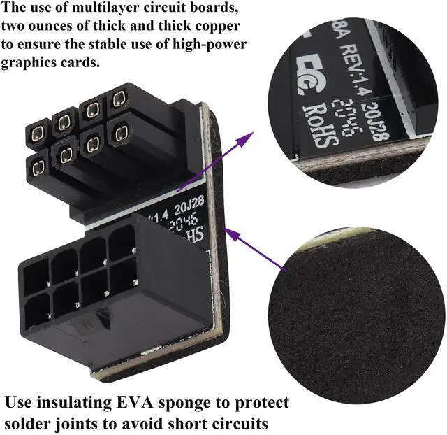 Alt view image 4 of 7 - BUCIER 2Pack 180 Degree ATX 8Pin Female to Male Connector U Type PCI 8 Pin to 8 Pin PCI Express Video Card Power Adapter for Desktop Graphics Card GPU