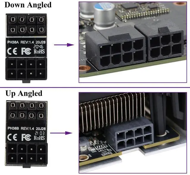 Alt view image 7 of 7 - BUCIER 2Pack 180 Degree ATX 8Pin Female to Male Connector U Type PCI 8 Pin to 8 Pin PCI Express Video Card Power Adapter for Desktop Graphics Card GPU