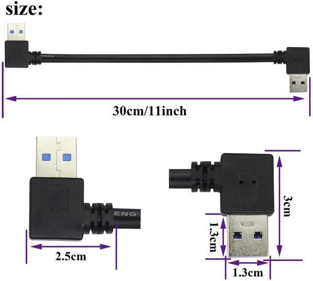 Alt view image 2 of 7 - BUCIER 2 Pack Left & Right Angle USB 3.0 A Cable 90 Degree USB 3.0 Type A Male Transferring Data and Charging Extension Cable for Hard Drive,Printers,Modems,Mouse,Laptop Cooler(0.3M/1ft-Black)