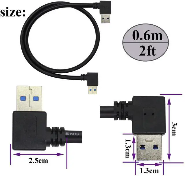 Alt view image 2 of 7 - BUCIER 90 Degree 3.0 A USB Cable Left & Right Angle USB 3.0 A to A Male Charging and Transferring Data Extender Connector Cable for USB Keyboard,Mouse,Flash Drive,Hard Drive.(0.6M/2ft-Black)