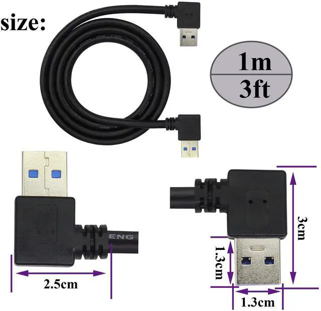 Alt view image 2 of 7 - BUCIER Left & Right Angle USB 3.0 A Male Extender Cable90 Degree USB 3.0 A Male Data Transfer and Charging Connector Cable for USB Keyboard,Mouse,Flash Drive,Hard Drive.(1M/3ft-Black)