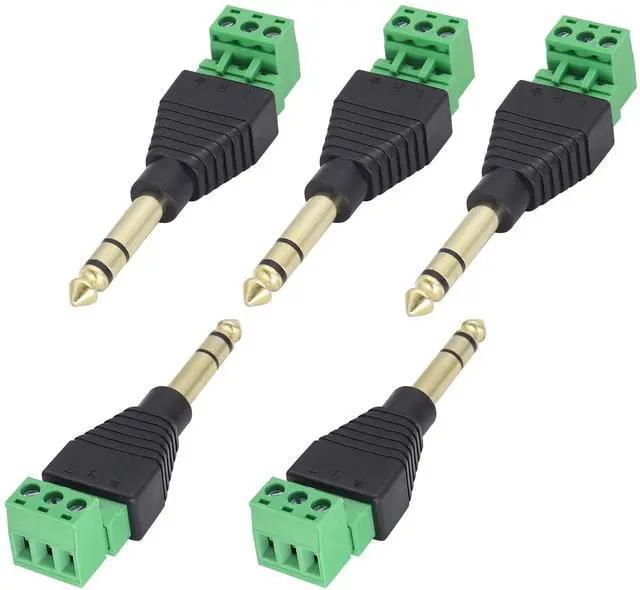 Main image of BUCIER (1/4" TRS Audio Screw Terminal Block Adapter, 6.35mm Male to 3 Pin/Way Female Bolt Screw Terminals Jack,6.35 mm DIY Audio Solderless Connector for Electric Bass,Amplifier/Amp,etc(5 Pack)