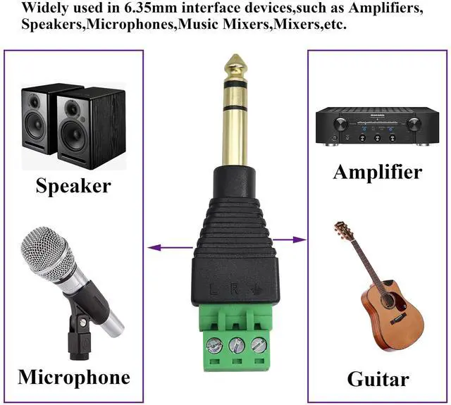 Alt view image 7 of 7 - BUCIER 6.35mm Screw Terminal Block Connector 1/4" inch TRS Male Plugs to 3 Pin/Way Female Bolt Screw Terminals Pluggable AUX Audio Microphone/Speaker Wire,Keyboard,Mixer,Solderless Converter(2 Pack)