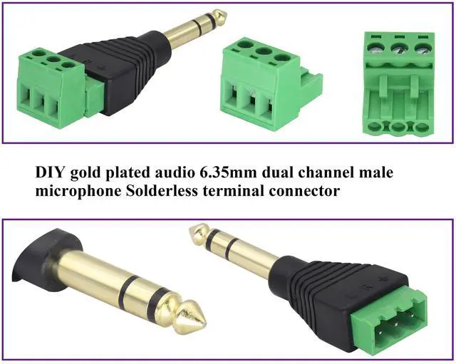 Alt view image 4 of 7 - BUCIER 6.35mm Screw Terminal Block Connector 1/4" inch TRS Male Plugs to 3 Pin/Way Female Bolt Screw Terminals Pluggable AUX Audio Microphone/Speaker Wire,Keyboard,Mixer,Solderless Converter(2 Pack)