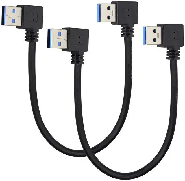 Main image of BUCIER 2 Pack Left & Right Angle USB 3.0 A Cable 90 Degree USB 3.0 Type A Male Transferring Data and Charging Extension Cable for Hard Drive,Printers,Modems,Mouse,Laptop Cooler(0.3M/1ft-Black)