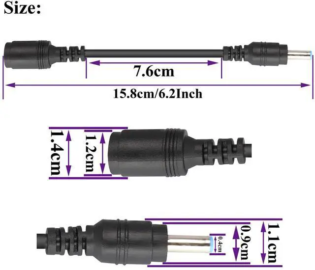 Alt view image 2 of 7 - BUCIER Tip Laptop Power Adapter Cable DC 7.4mm x 5.0mm Female to 4.5mm x3.0mm Male Charging Connector Power Converter Cable DC Jack for HP Notebook Adapter Replacement Power Cord(15.8cm/2Pack)