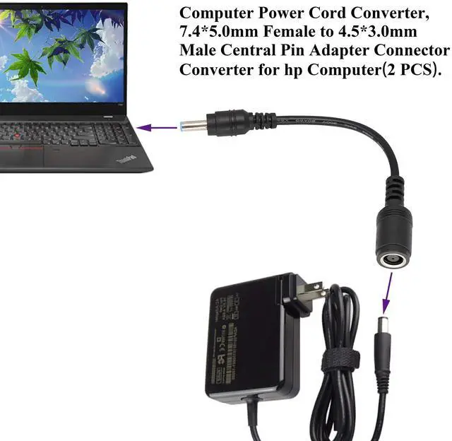 Alt view image 7 of 7 - BUCIER Tip Laptop Power Adapter Cable DC 7.4mm x 5.0mm Female to 4.5mm x3.0mm Male Charging Connector Power Converter Cable DC Jack for HP Notebook Adapter Replacement Power Cord(15.8cm/2Pack)