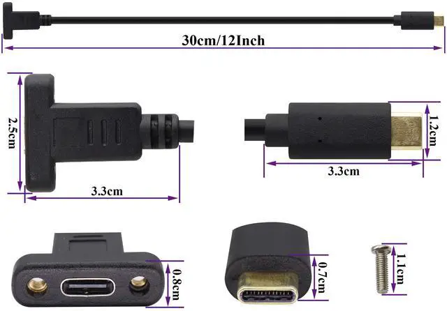 Alt view image 2 of 7 - BUCIER USB Type C 3.1Panel Mount Adapter Cable USB-C 3.1 Gen2 10Gbps Male to USB C Female Panel Mount Screw Cable,Supports Charging,Data,Audio,Video Cable for Laptop,Tablet,Mobile Phone(0.3M/1ft)