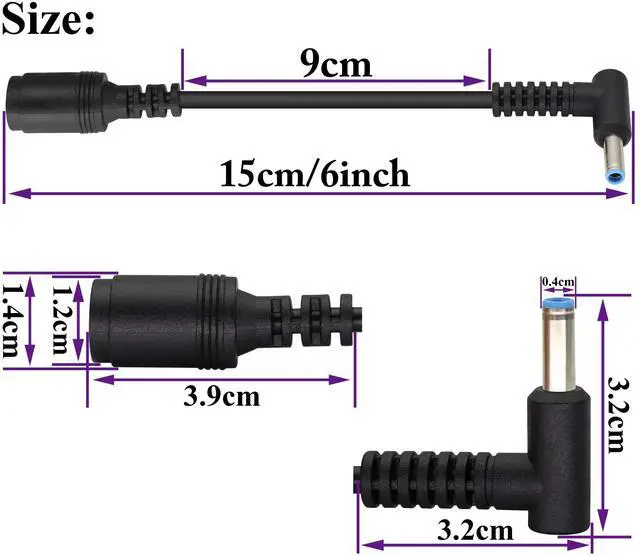 Main image of BUCIER 90 Degree Tip Laptop Power Cable DC 7.4mm x 5.0mm Female to 4.5mm x3.0mm Male Charging Connector DC Power Converter Cable DC Jack for HP Notebook Adapter Replacement Power Cord(15cm/2Pack)