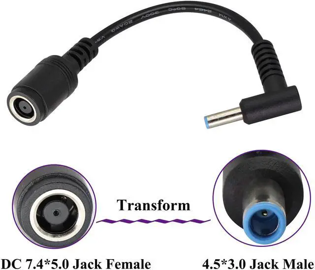 Alt view image 2 of 6 - BUCIER 90 Degree Tip Laptop Power Cable DC 7.4mm x 5.0mm Female to 4.5mm x3.0mm Male Charging Connector DC Power Converter Cable DC Jack for HP Notebook Adapter Replacement Power Cord(15cm/2Pack)