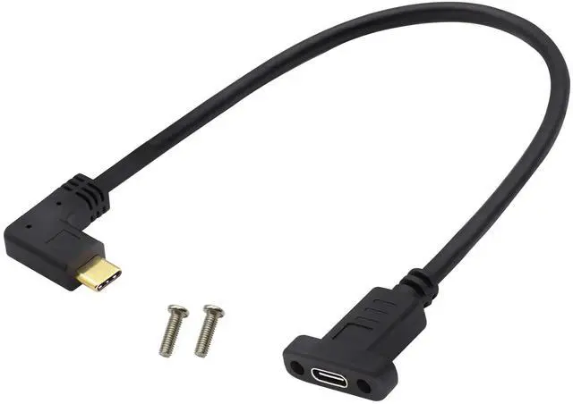 Main image of BUCIER Right&Left Angled 3.1Type C Cable Gen 2 (3A) 90 Degree USB 3.1 Type C Male to Female Panel Mount Screw Cable,Supports Charging,Data,Audio,Video Cable for Laptop,Tablet,Mobile Phone(0.3M/1ft)