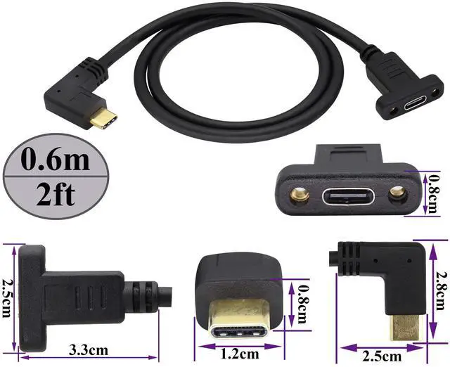 Alt view image 2 of 7 - BUCIER 90 Degree 3.1Type C Cable10Gbps Right & Left Angle USB 3.1 Type C Male to Female Panel Mount Cable,Supports Charging,Data,Audio,Video Cable Compatible Samsung S10 S9 S8,MacBook(0.6M/2ft)