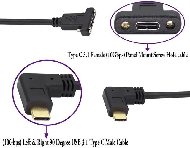 Alt view image 3 of 7 - BUCIER 90 Degree 3.1Type C Cable10Gbps Right & Left Angle USB 3.1 Type C Male to Female Panel Mount Cable,Supports Charging,Data,Audio,Video Cable Compatible Samsung S10 S9 S8,MacBook(0.6M/2ft)
