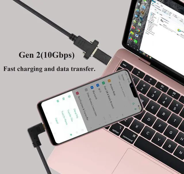 Alt view image 4 of 7 - BUCIER 90 Degree 3.1Type C Cable10Gbps Right & Left Angle USB 3.1 Type C Male to Female Panel Mount Cable,Supports Charging,Data,Audio,Video Cable Compatible Samsung S10 S9 S8,MacBook(0.6M/2ft)