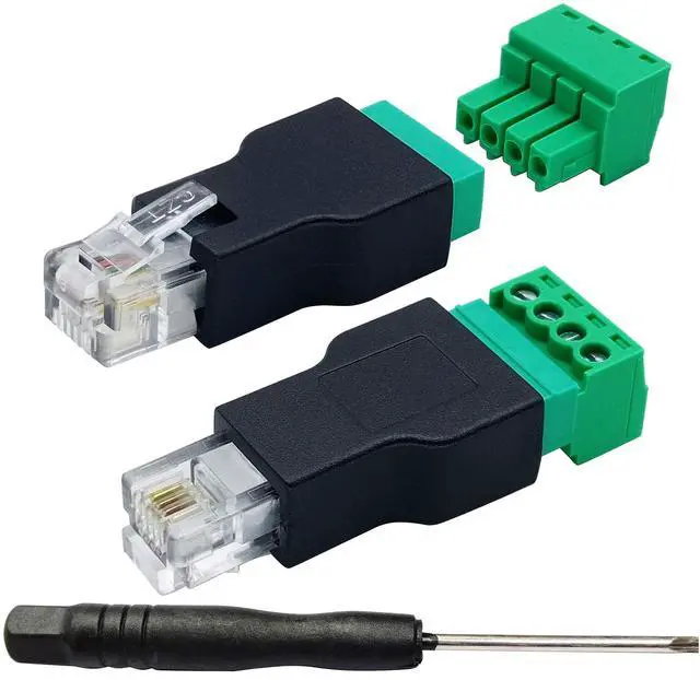 Main image of BUCIER RJ11 Screw Terminal RJ11 4P 4C Male to 4Pin Female Bolt Screw Type terminals Plug for Telephone,CCTV wiring Coupler (2 Pack)