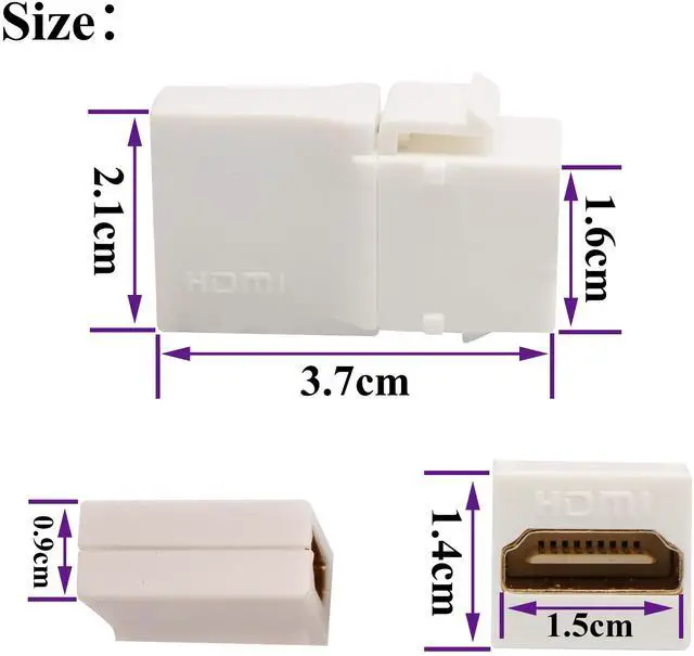 Alt view image 2 of 7 - BUCIER 90 Degree HDMI Keystone Adapter Gold Plated Right Angle HDMI Female to Female Keystone Jack Insert 3D 4K 60HZ Coupler Adapter for Wall Plate (White/5 Pack)