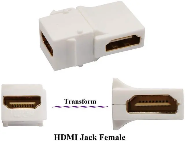 Alt view image 3 of 7 - BUCIER 90 Degree HDMI Keystone Adapter Gold Plated Right Angle HDMI Female to Female Keystone Jack Insert 3D 4K 60HZ Coupler Adapter for Wall Plate (White/5 Pack)