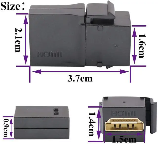 Alt view image 2 of 7 - BUCIER 90 Degree HDMI Keystone Coupler, Gold Plated 90 Degree HDMI Keystone Jack Insert Female to Female 3D 4K Coupler Adapter for Wall Plate (Black/2 Pack)