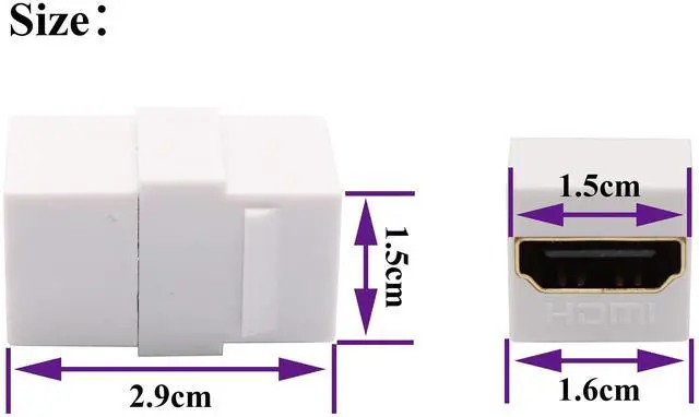 Alt view image 2 of 7 - BUCIER HDMI Keystone Coupler, Gold Plated HDMI Keystone Jack Insert Female to Female 3D 4K Coupler Adapter for Wall Plate (White/5 Pack)