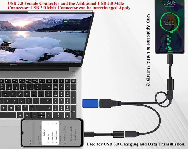 Alt view image 5 of 7 - BUCIER USB A 3.0 Y Splitter Cable, USB 3.0 A Female to Dual USB 3.0 A Male + USB 2.0 A Male Extra Power Charging & Data Transfer Dual USB Y Splitter Cable (30cm-F/Dual M)