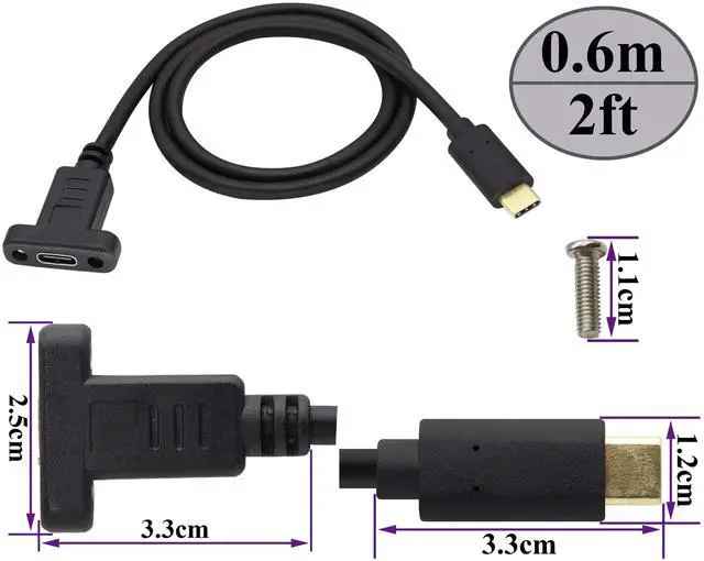 Alt view image 2 of 7 - BUCIER Panel Mount Type C USB Extension Cable 4K&60hz 10Gbps USB 3.1Type C Male to Female Screw Panel Mount Cable,Supports Fast Charging,4K HD Vedio,Audio Transfer,Data Sync Extend Cord(0.6M/2ft)