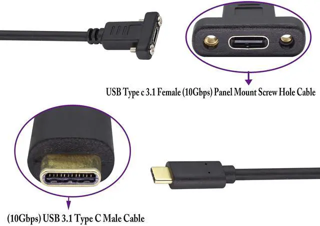 Alt view image 3 of 7 - BUCIER Panel Mount Type C USB Extension Cable 4K&60hz 10Gbps USB 3.1Type C Male to Female Screw Panel Mount Cable,Supports Fast Charging,4K HD Vedio,Audio Transfer,Data Sync Extend Cord(0.6M/2ft)