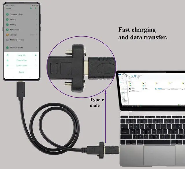 Alt view image 5 of 7 - BUCIER Panel Mount Type C USB Extension Cable 4K&60hz 10Gbps USB 3.1Type C Male to Female Screw Panel Mount Cable,Supports Fast Charging,4K HD Vedio,Audio Transfer,Data Sync Extend Cord(0.6M/2ft)