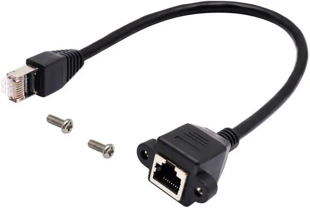 Main image of BUCIER Cat 6 Ethernet Network Cable RJ45 Male to Female Shielded Ethernet Network Connector Screw Panel Mount Extension Cable for Router, Modem (0.3M/1ft)