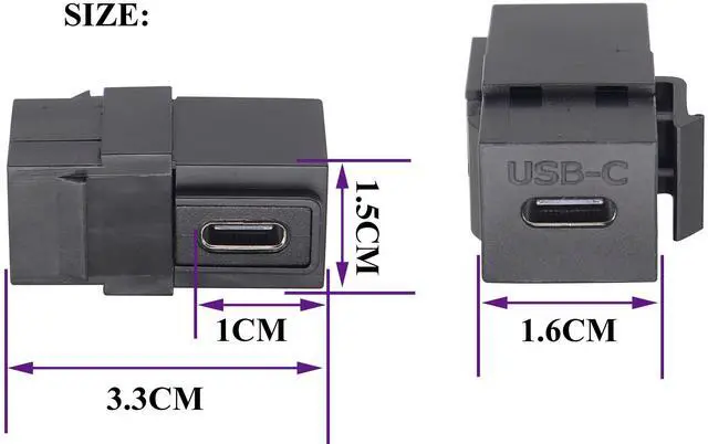 Alt view image 2 of 7 - BUCIER 90 Degree USB C 3.1 Keystone Insert Jack Connector Right Angled USB 3.1 Type-C Female to Female Keystone Insert Socket Adapter Coupler for Wall Plate Outlet Panel (90 Degree/Black/2 Pack)