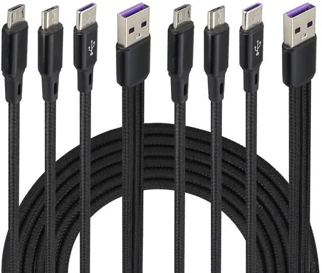 Main image of BUCIER 4Ft/2Pack Micro USB Splitter Cable 3-in-1 USB 2.0 A Male to 3 Micro USB Male Nylon Braided cable,Compatible with sound/Android Phones & Micro/Type C USB interface Devices(Black-1Type C+2Micro)