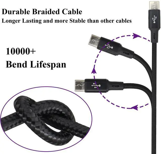 Alt view image 5 of 7 - BUCIER 4Ft/2Pack Micro USB Splitter Cable 3-in-1 USB 2.0 A Male to 3 Micro USB Male Nylon Braided cable,Compatible with sound/Android Phones & Micro/Type C USB interface Devices(Black-1Type C+2Micro)