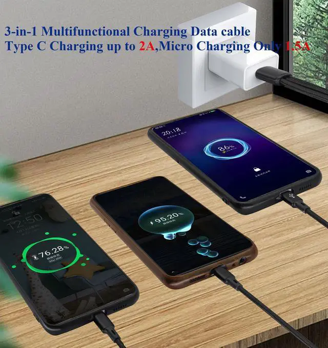 Alt view image 6 of 7 - BUCIER 4Ft/2Pack Micro USB Splitter Cable 3-in-1 USB 2.0 A Male to 3 Micro USB Male Nylon Braided cable,Compatible with sound/Android Phones & Micro/Type C USB interface Devices(Black-1Type C+2Micro)