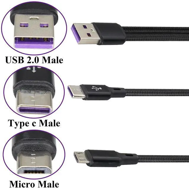 Alt view image 3 of 7 - BUCIER 2Pack/4Ft 3 in 1 USB 2.0 A Splitter Cable USB A 2.0 Male to Dual Type C Male+Micro USB Male Charge Cable Fast Charge,Compatible for Most Mobile Phones and Tablets Devices(Black-2Type C+1Micro)