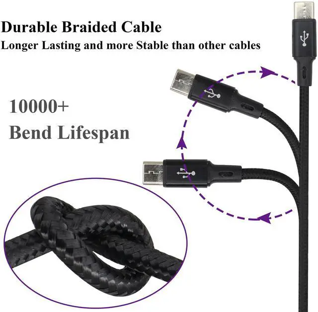 Alt view image 4 of 7 - BUCIER 2Pack/4Ft 3 in 1 USB 2.0 A Splitter Cable USB A 2.0 Male to Dual Type C Male+Micro USB Male Charge Cable Fast Charge,Compatible for Most Mobile Phones and Tablets Devices(Black-2Type C+1Micro)