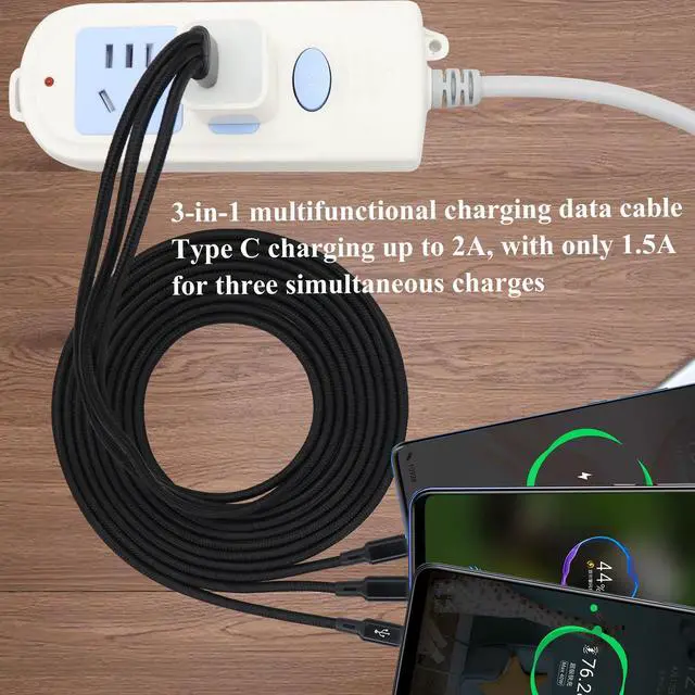 Alt view image 6 of 7 - BUCIER 2 Pack/4FT Multi USB C Cable 3 in 1 Multiple Type C Charging 2A Splitter USB C Charger,Nylon Cord USB A Male to 3 USB C Male Port,Compatible for iPad Pro/Air,Samsung S23 Android(Black-3Type C)