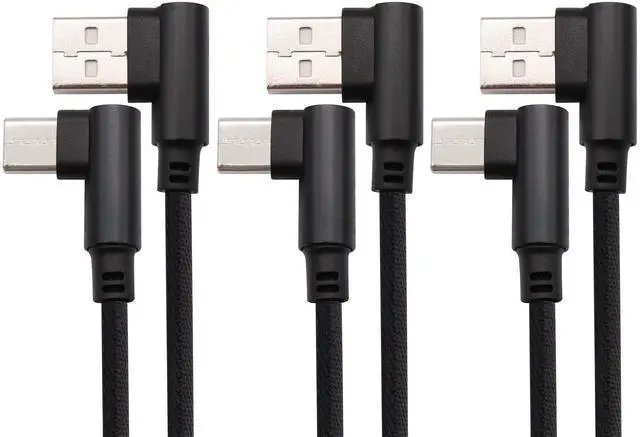 Main image of BUCIER 3 Ft 90 Degree Type C Cable Right Angle USB 2.0 Type C Male 2.4A Nylon-Braided Fast Sync & Charging Cord for Android, Samsung,Galaxy S9/S8 Plus S8, Google Pixel 2/3 XL(Black/3-Pack)
