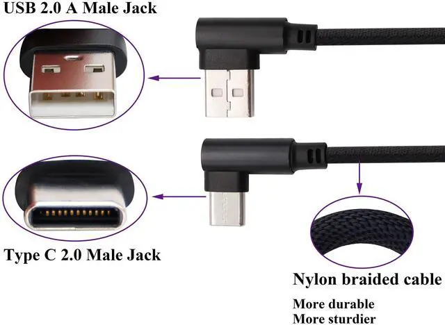 Alt view image 3 of 7 - BUCIER 3 Ft 90 Degree Type C Cable Right Angle USB 2.0 Type C Male 2.4A Nylon-Braided Fast Sync & Charging Cord for Android, Samsung,Galaxy S9/S8 Plus S8, Google Pixel 2/3 XL(Black/3-Pack)