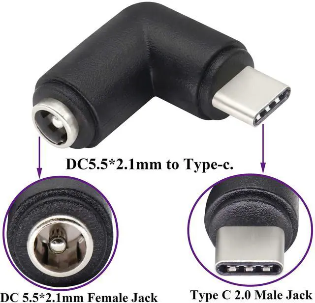 Alt view image 3 of 7 - BUCIER 90 Degree Type C USB Male to DC 5.5x2.1mm Female Connector DC Barrel Jack Power Adapter for Type C USB Charging Device (2Pack)