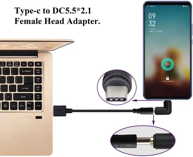 Alt view image 7 of 7 - BUCIER 90 Degree Type C USB Male to DC 5.5x2.1mm Female Connector DC Barrel Jack Power Adapter for Type C USB Charging Device (2Pack)