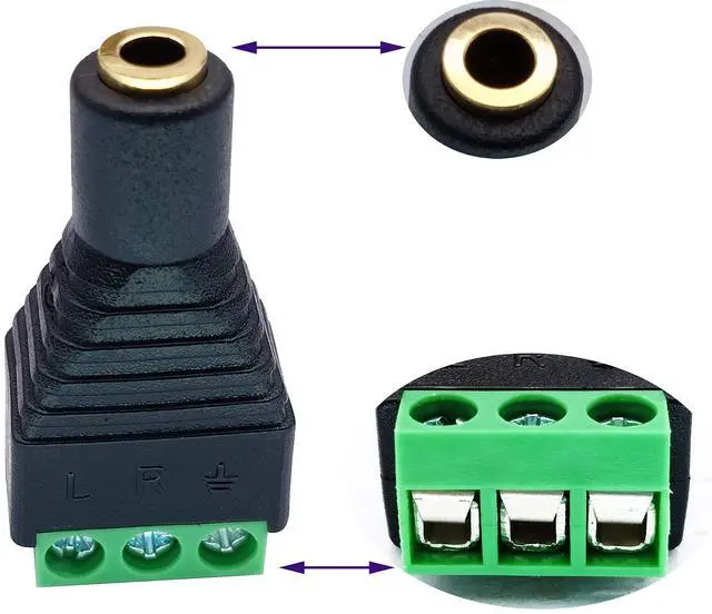 Alt view image 7 of 7 - BUCIER 3 Pole 3.5mm Screw Terminal 3.5mm (1/8) Stereo Audio Female to 3 Pin Female Screw Terminal Double Track Headphone Balun Solderless Converter Adapter(5 Pack/Female)