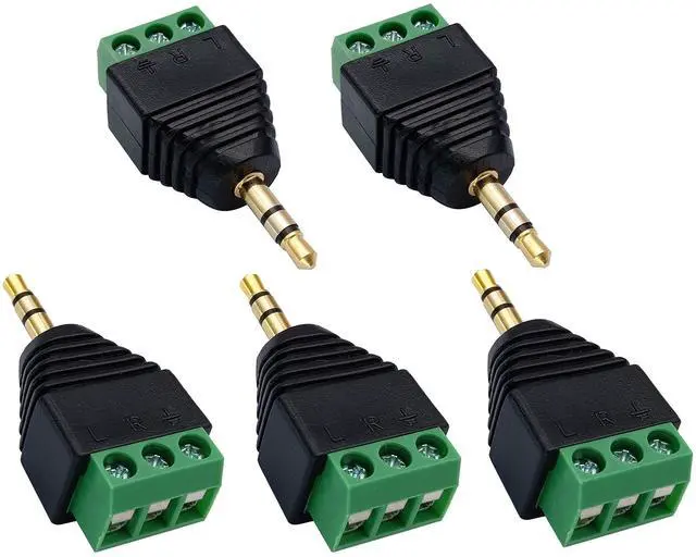 Main image of BUCIER 3 Pole 3.5mm Screw Terminal 3.5mm (1/8) Stereo Audio Male to 3 Pin Female Screw Terminal Double Track Headphone Balun Solderless Converter Adapter(5 Pack/Male)