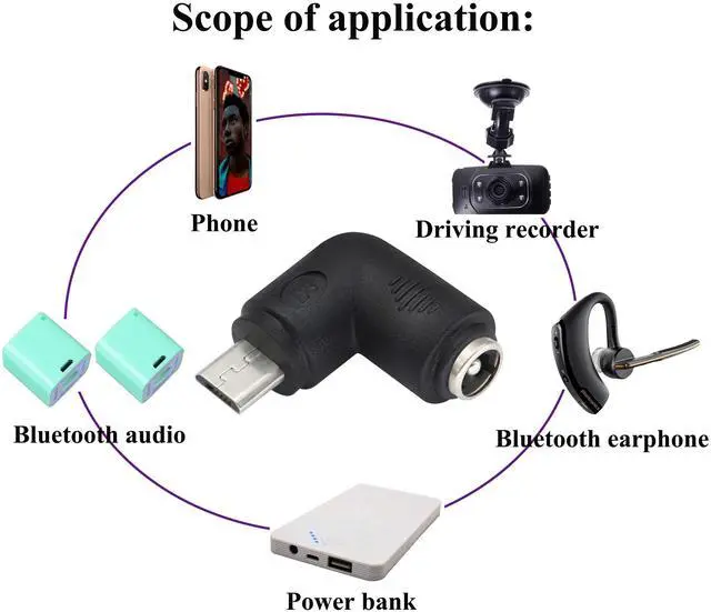 Alt view image 7 of 7 - BUCIER 90 Degree Micro DC Power Adapter 90 Degree DC5.5x2.1mm to Micro USB 5V DC Power Supply Charging Connector for Cellphone, Tablet,MP3 and Micro USB Device.(2Pack/Micro)