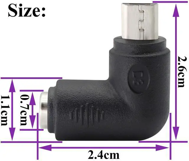 Alt view image 2 of 7 - BUCIER 90 Degree Micro DC Power Adapter 90 Degree DC5.5x2.1mm to Micro USB 5V DC Power Supply Charging Connector for Cellphone, Tablet,MP3 and Micro USB Device.(2Pack/Micro)