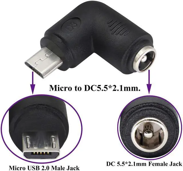 Alt view image 3 of 7 - BUCIER 90 Degree Micro DC Power Adapter 90 Degree DC5.5x2.1mm to Micro USB 5V DC Power Supply Charging Connector for Cellphone, Tablet,MP3 and Micro USB Device.(2Pack/Micro)