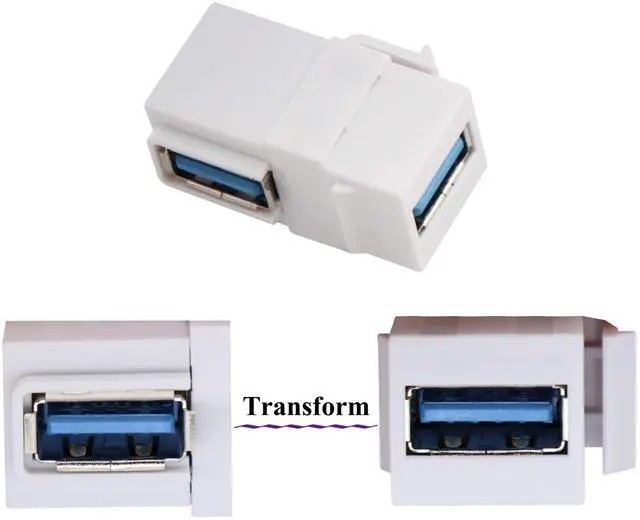 Alt view image 3 of 7 - BUCIER Right Angle USB 3.0 Keystone Coupler 90 Degree USB 3.0 A Female to Female Keystone Jack Insert Socket Coupler Adapter for Wall Plate Outlet Panel (White/5 Pack)