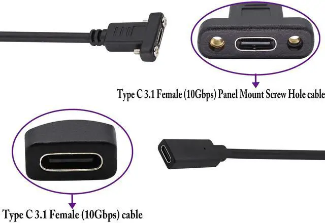 Alt view image 3 of 7 - BUCIER Panel Mount USB C 3.1 Extension Cable 4K&60hz 10Gbps USB Type C 3.1 Female Panel Mount Screw Cable,Supports Charging,Data,Audio,Video Cable Compatible Samsung S10 S9 S9+ S8,MacBook(0.6M/2ft)