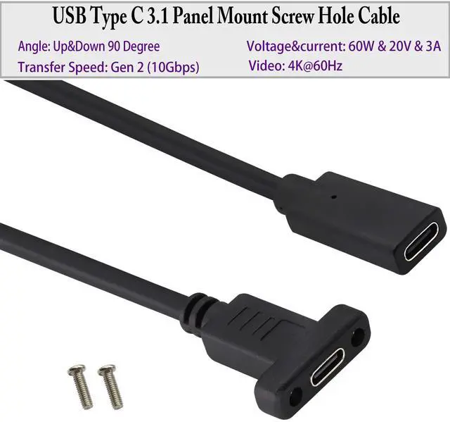 Alt view image 5 of 7 - BUCIER 3.1Type C to USB C Panel Mount Screw Cable Gen 2 (3A) USB 3.1 Type C Female to Female Panel Mount Cable, Supports Charging,Data,Audio,Video Cable for Laptop,Tablet,Mobile Phone(0.3M/1ft)