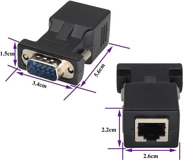 Alt view image 2 of 7 - BUCIER RJ45 to DB9 RS232 Adapter 9-Pin Serial Port RS232 Male to RJ45 Female CAT5 CAT6 Ethernet LAN Extend Converter, Network to DB9 Serial Port Coupler Extender Adapter (2 Pack-Male)